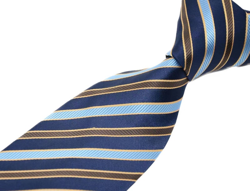 Geotae Zerun New Classic Men's Striped Silk Tie Necktie (Dark Blue/Brown) - Image 3